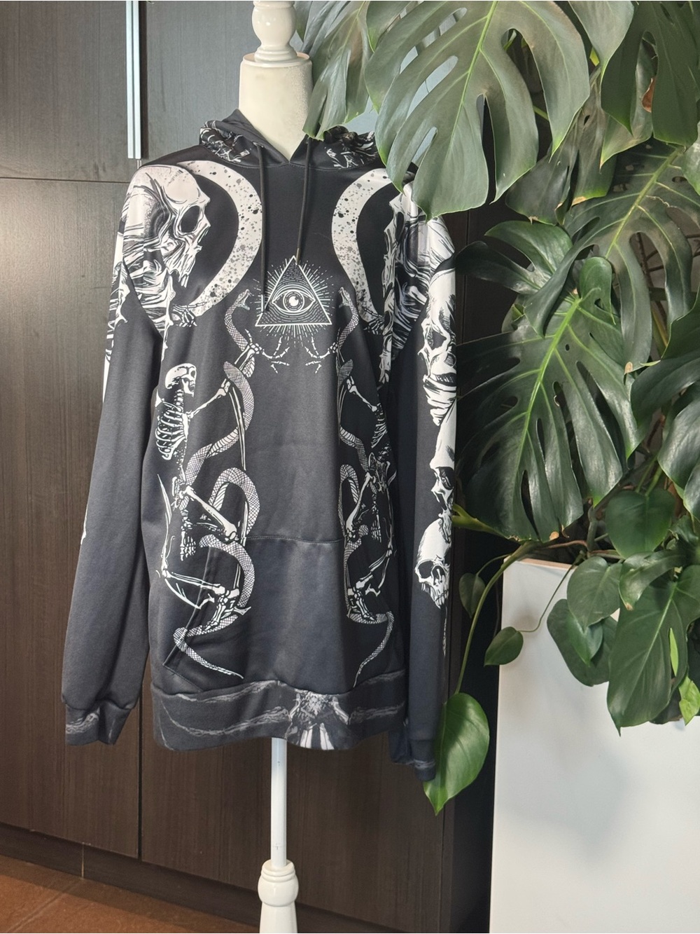 Black Graphic Skeleton & Eye Hoodie - Unbranded